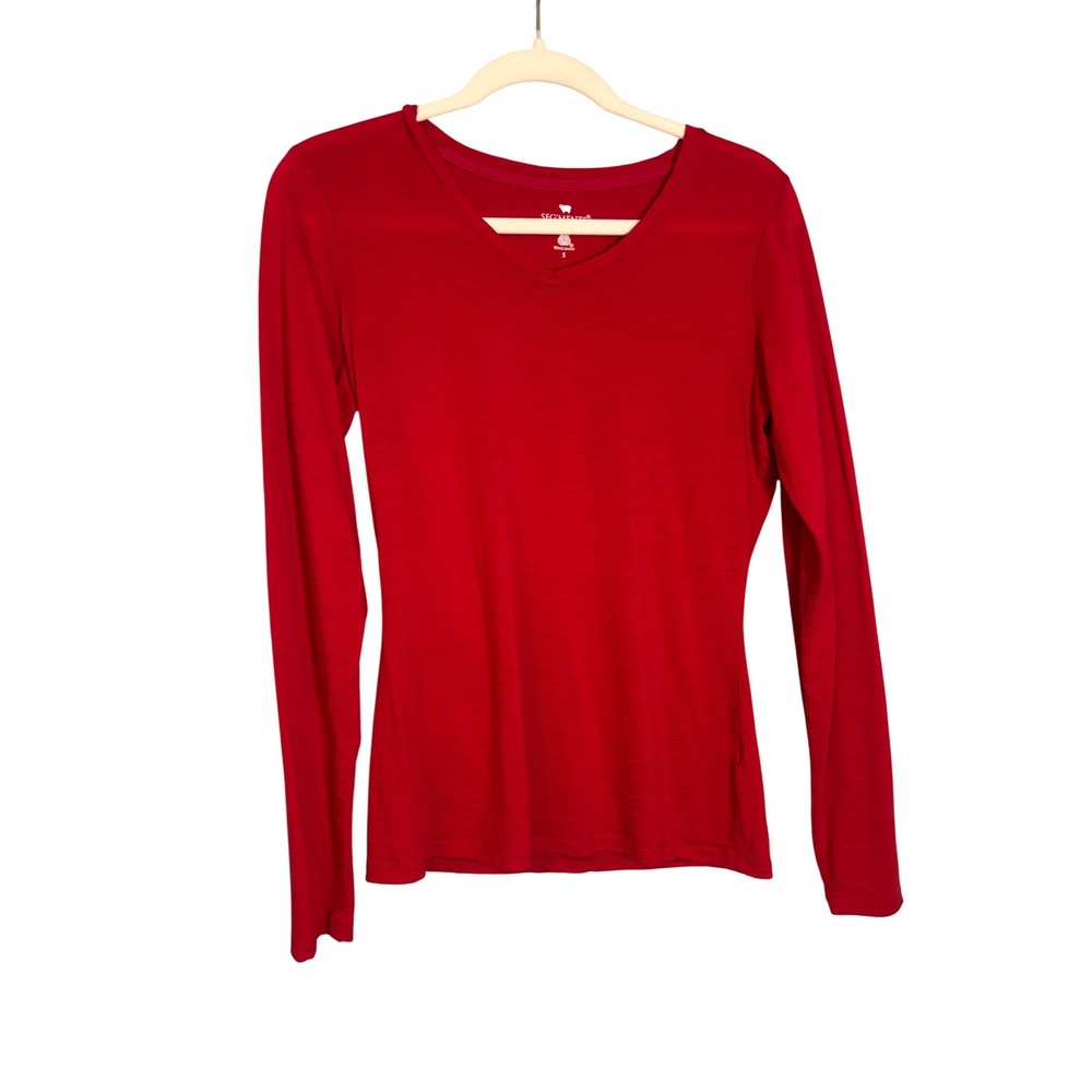 Segments Womens Red 100% Merino Wool V-Neck Long Sleeve Base Layer Small